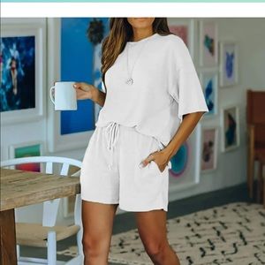 2 piece white top and shorts